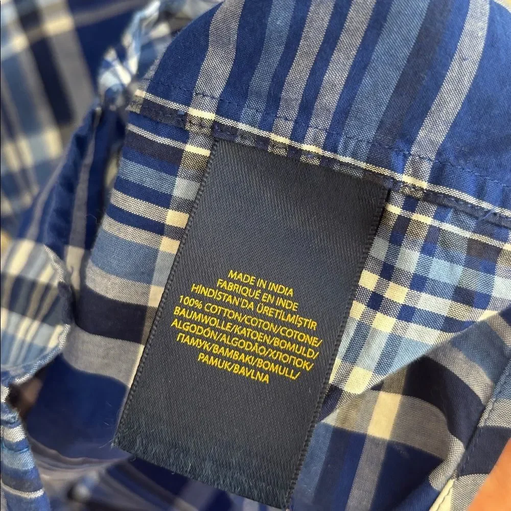 Ralph Lauren boys Blue and White Plaid button down Shirt size xl